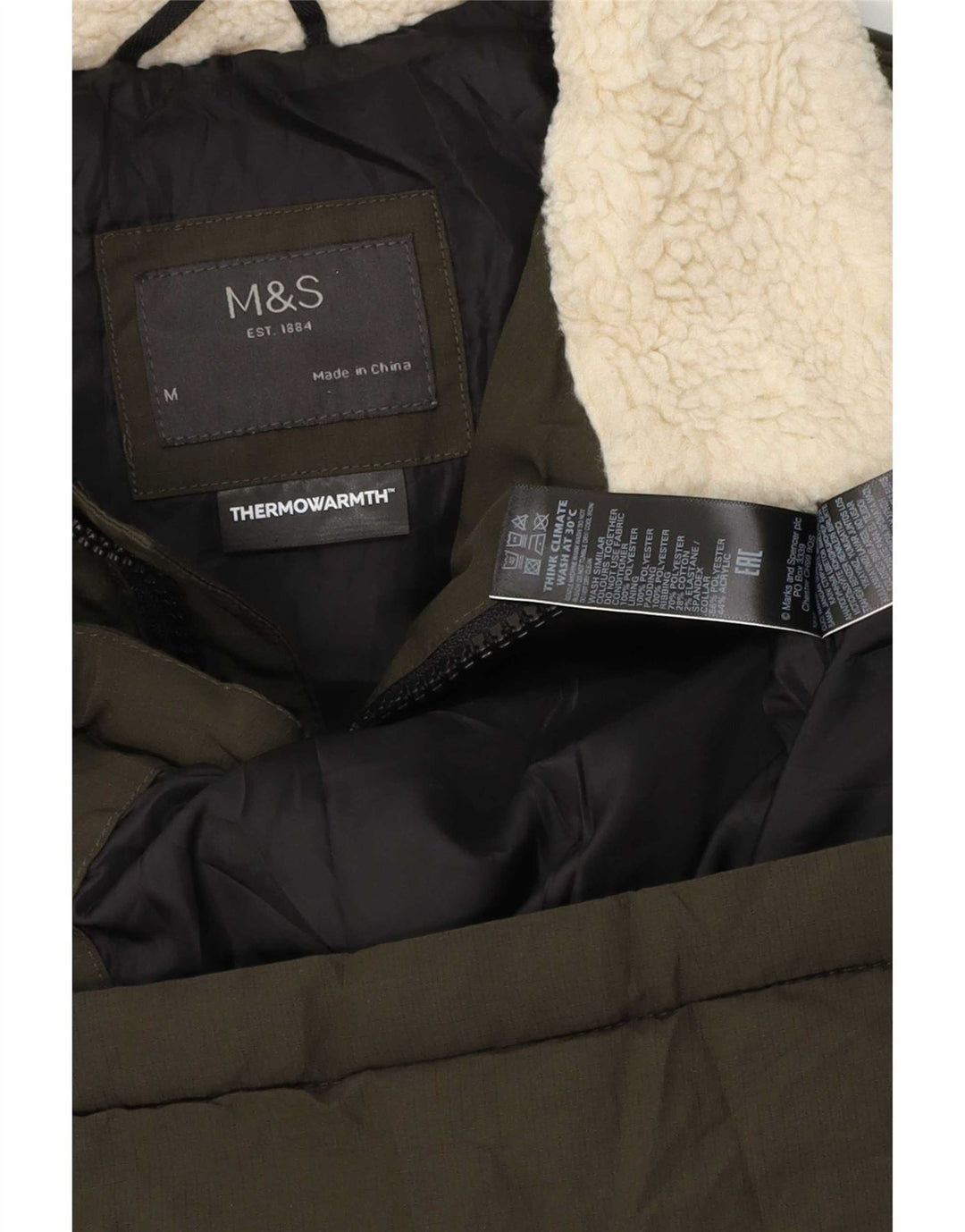 Jaqueta acolchoada masculina Marks & Spencer Reino Unido 38 poliéster colorblock cáqui médio