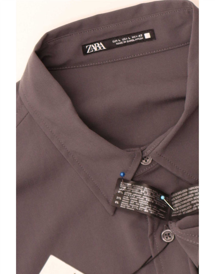 Zara Camisa masculina grande cinza colorblock poliéster