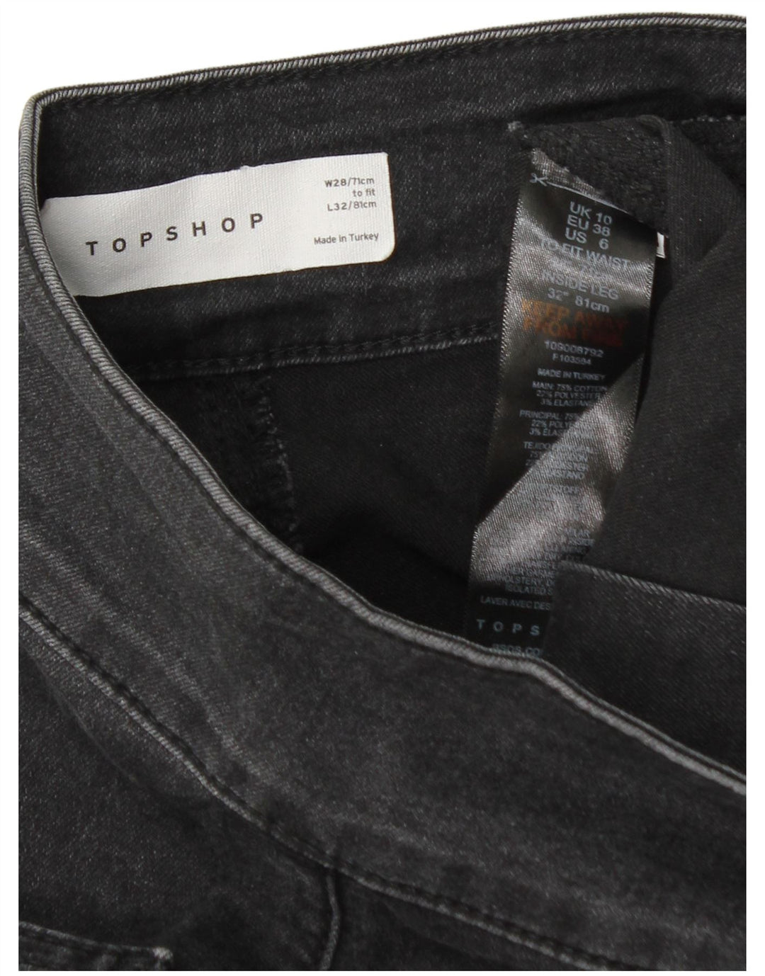 Jeans feminino Topshop largo W28 L32 algodão cinza