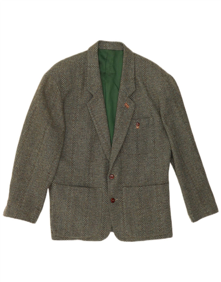 Jaqueta blazer masculina vintage com 2 botões Reino Unido 38 lã listrada verde média