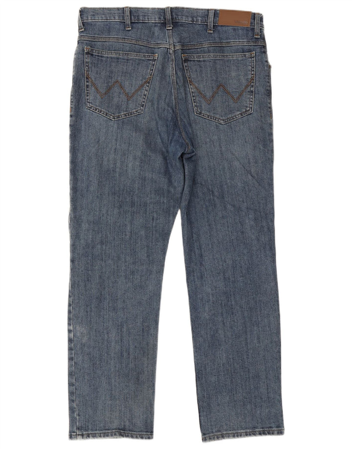 Wrangler Mens Straight Jeans W36 L30 Azul Algodão