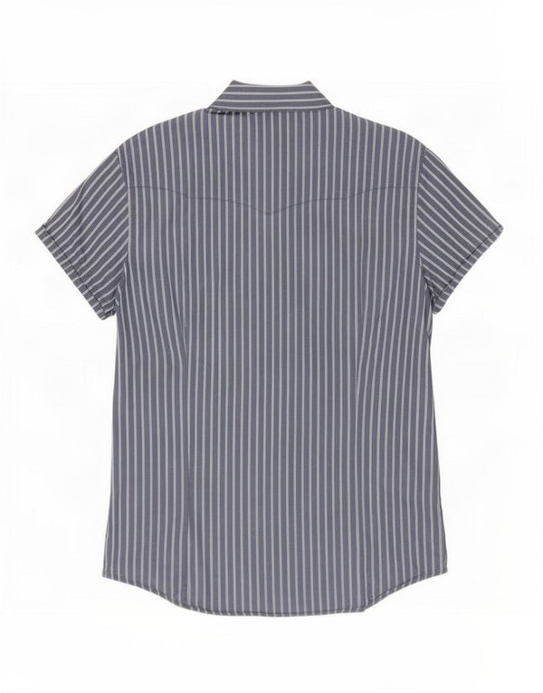 Camisa Wrangler masculina de manga curta 2XL algodão listrado azul marinho