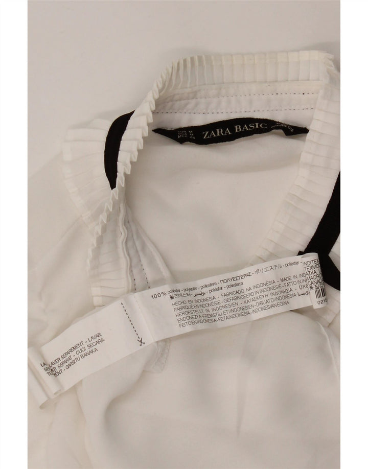 Blusa feminina Zara manga 3/4 Reino Unido 14 médio branco poliéster