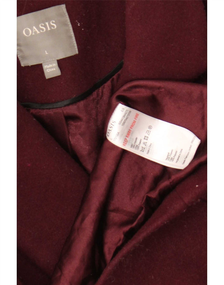 Casaco feminino Oasis com peito duplo Reino Unido 16 grande poliéster Borgonha