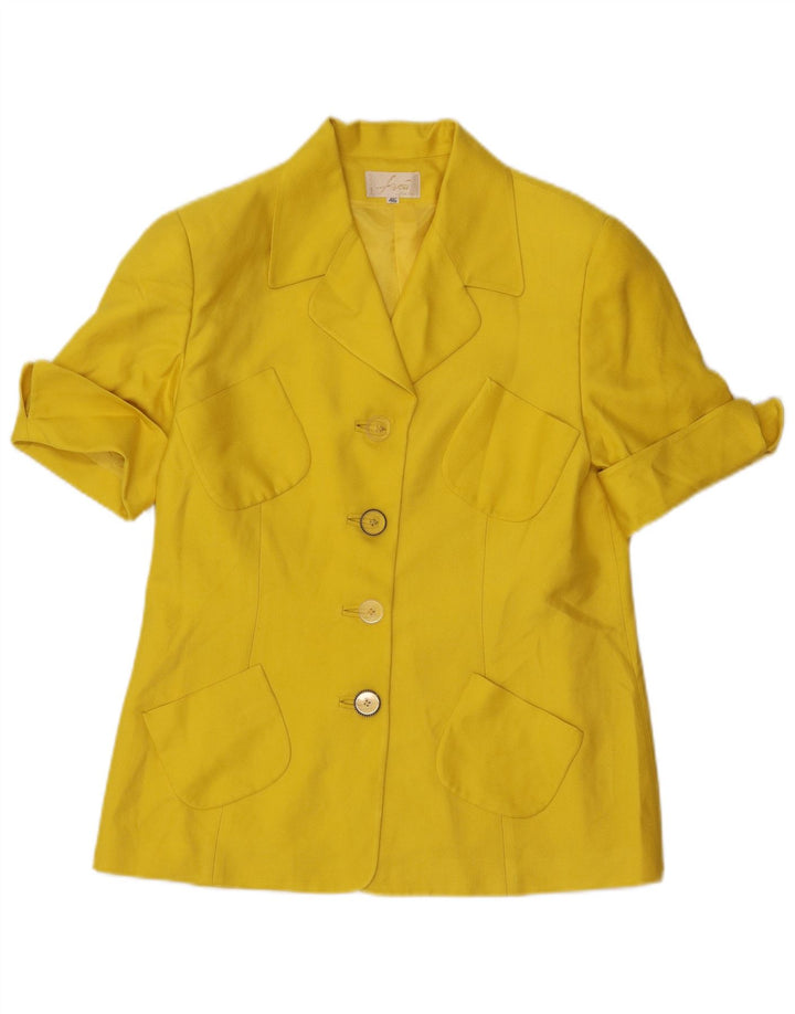 Conjunto de saia feminina vintage com 4 botões e 2 peças IT 46 grande W32 seda amarela