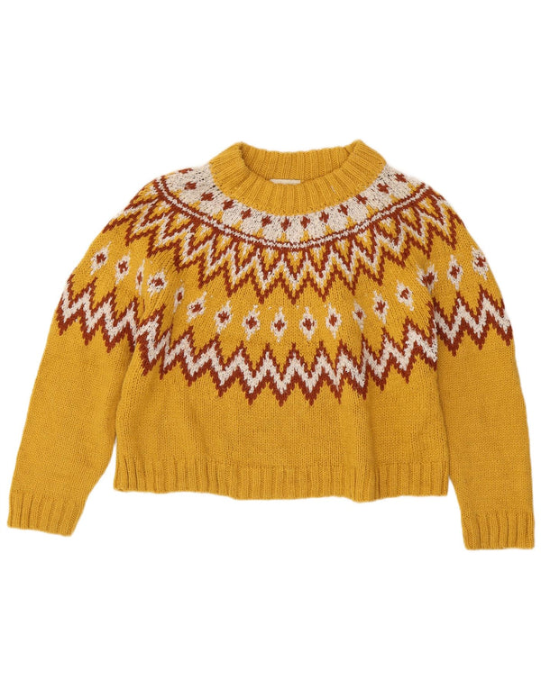 Suéter feminino Topshop com gola redonda e gola redonda Reino Unido 14 grande amarelo Fair Isle