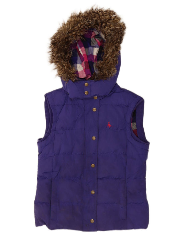 Colete acolchoado com capuz feminino Jack Wills UK 8 pequeno roxo