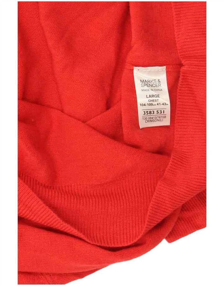 Suéter masculino Marks & Spencer Blue Harbor com decote em V grande acrílico vermelho