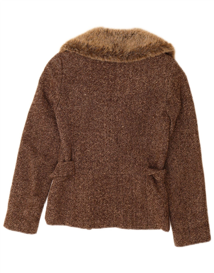 Jaqueta blazer feminina Bay com 1 botão Reino Unido 10 pequena lã manchada marrom