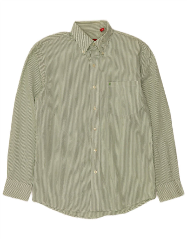Camisa masculina Izod pequena listrada verde de algodão