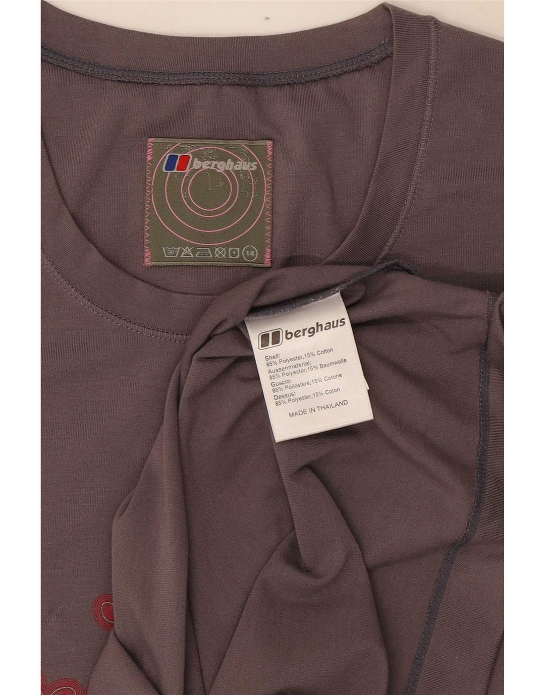 Camiseta feminina gráfica Berghaus UK 14 poliéster cinza médio