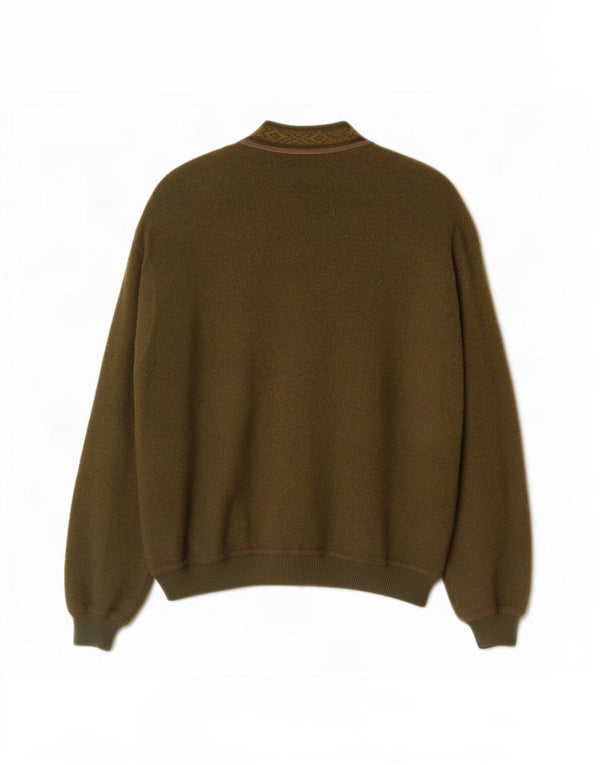 Suéter cardigã masculino Malagrida grande cáqui lã Fair Isle