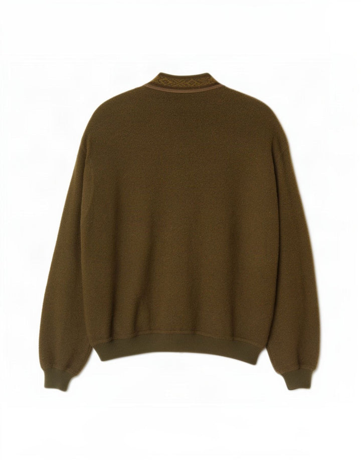 Suéter cardigã masculino Malagrida grande cáqui lã Fair Isle