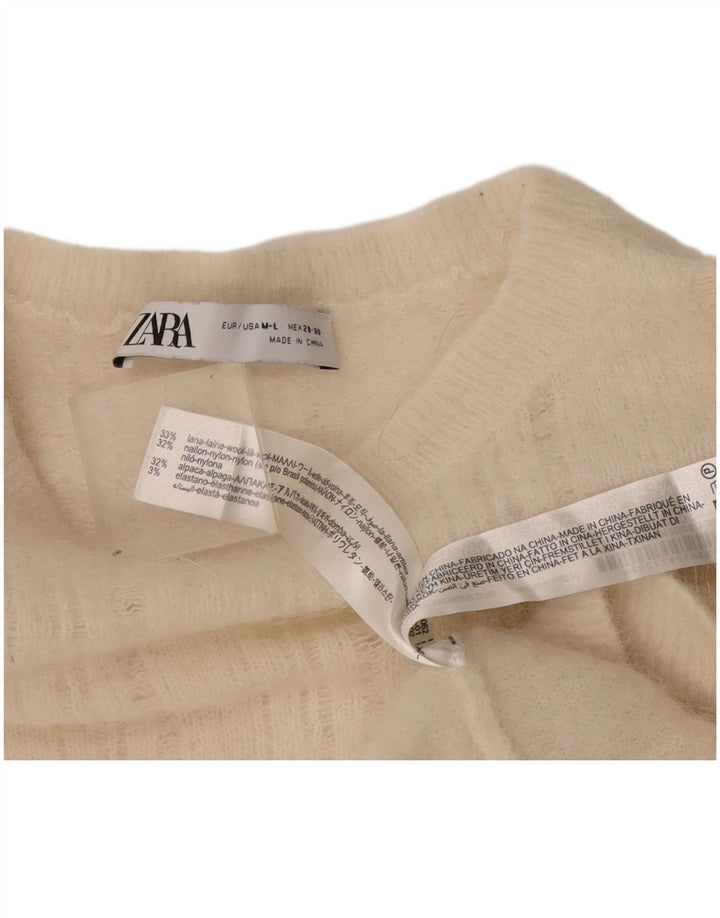 Suéter feminino Zara com gola canoa Reino Unido 14 lã branca média
