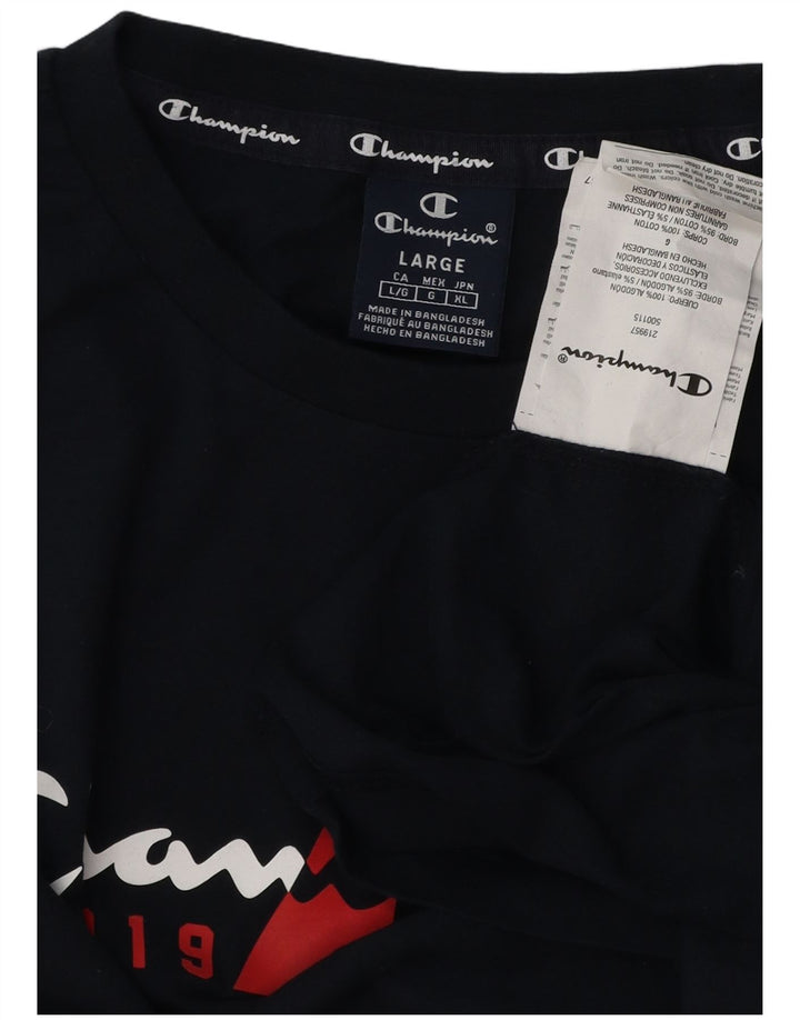 CHAMPION Top gráfico masculino manga comprida grande algodão azul marinho