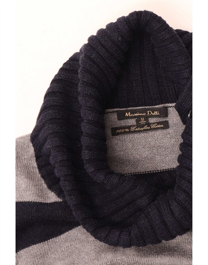 Suéter feminino Massimo Dutti com gola redonda e botão Reino Unido 12 médio azul marinho