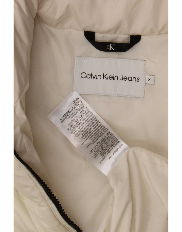 Jaqueta feminina acolchoada gráfica Calvin Klein Jeans UK 18 XL poliéster branco