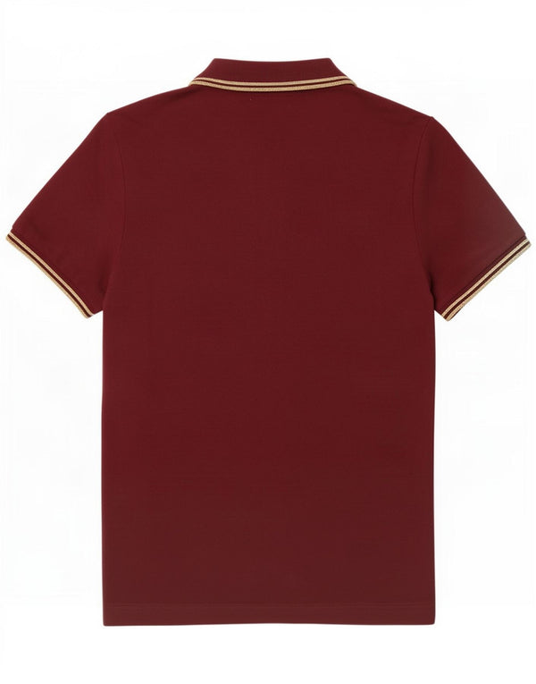 Camisa polo feminina Fred Perry Reino Unido 12 algodão listrado médio Borgonha