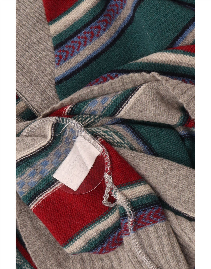 Suéter masculino vintage com gola e zíper, grande lã de carneiro listrada multicolorida