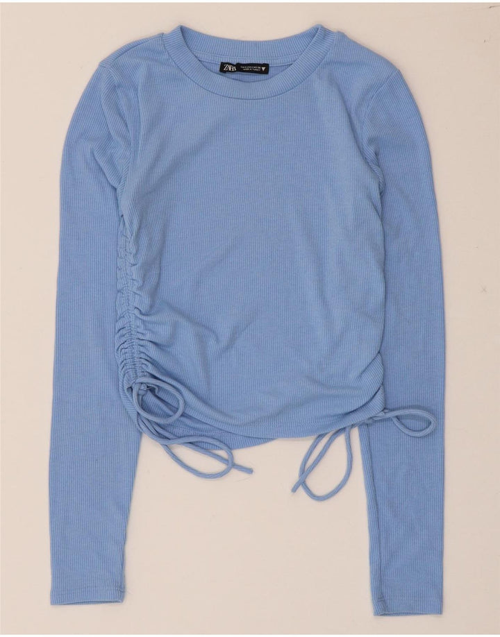 Zara Womens Crop Top Manga Longa Reino Unido 8 Pequeno Azul