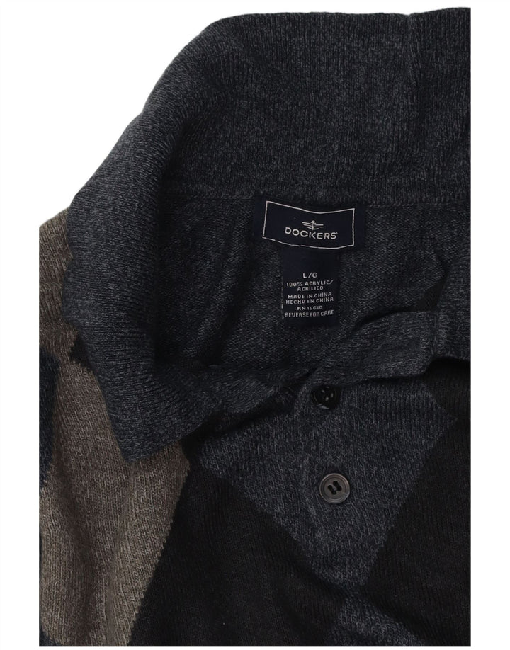 Suéter masculino DOCKERS com gola polo grande azul marinho Argyle/Diamante