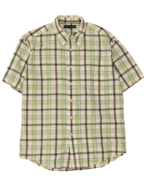 Tommy Hilfiger Camisa masculina de manga curta grande xadrez verde
