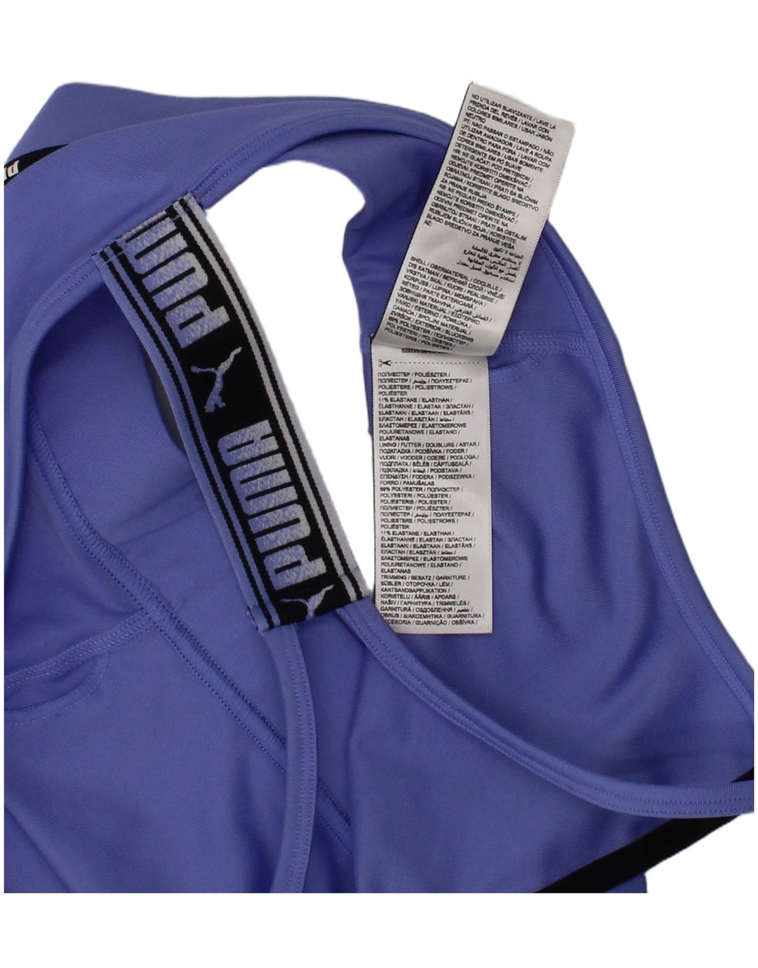 Sutiã esportivo gráfico feminino Puma Top médio azul poliéster esportivo