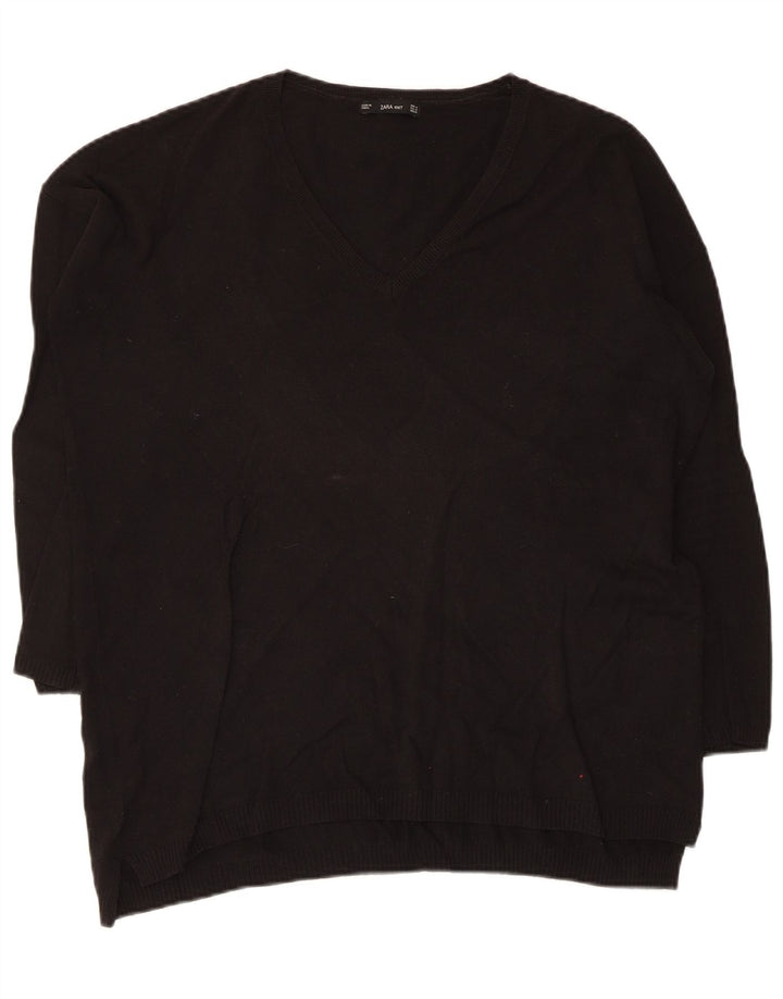 Suéter feminino Zara manga 3/4 com decote em V Reino Unido 14 médio preto
