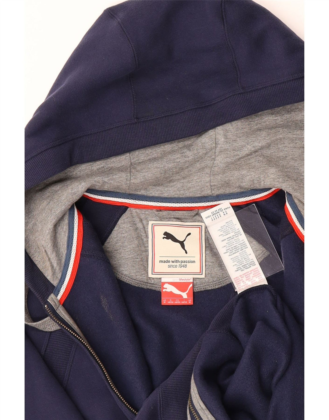 Suéter masculino PUMA com capuz e zíper gráfico médio algodão azul marinho