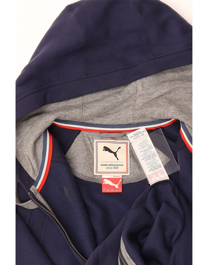 Suéter masculino PUMA com capuz e zíper gráfico médio algodão azul marinho