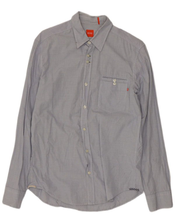 Camisa masculina Hugo Boss média azul guingão