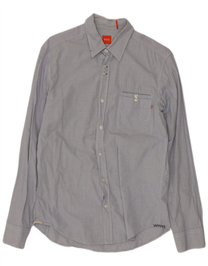 Camisa masculina Hugo Boss média azul guingão