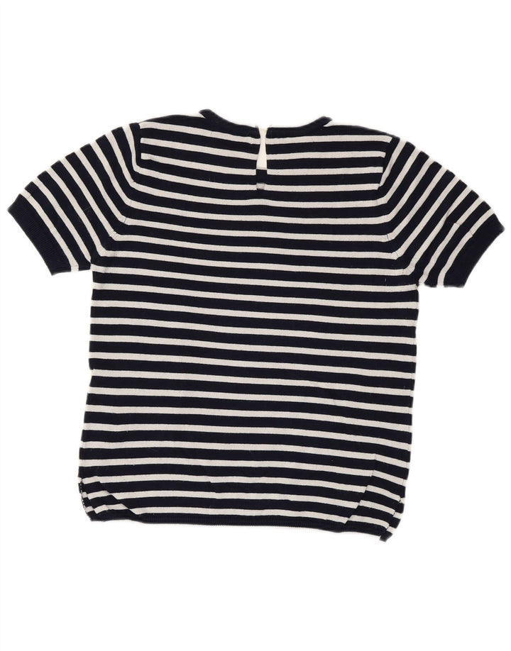 Suéter feminino ZARA com gola redonda e gola redonda, 10 listrado azul marinho pequeno