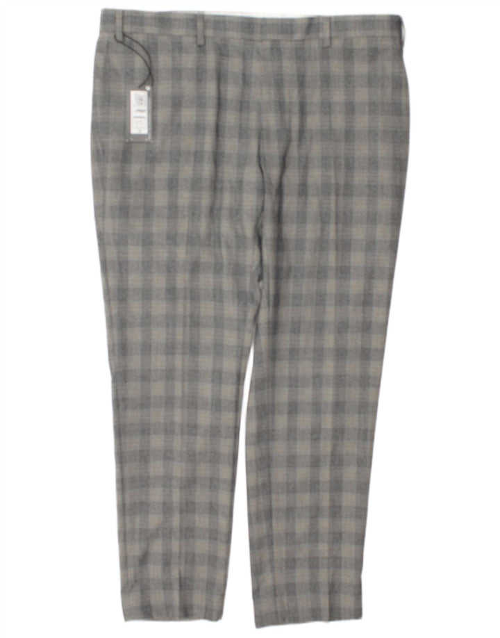 Calça masculina Marks & Spencer Slim Suit W38 L29 cinza xadrez poliéster