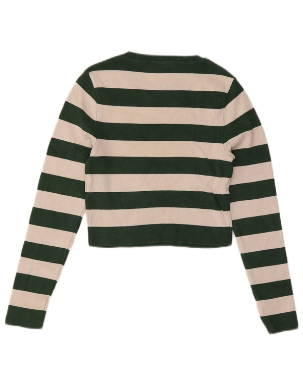 Top cropped feminino Zara manga comprida UK 12 viscose listrada verde médio