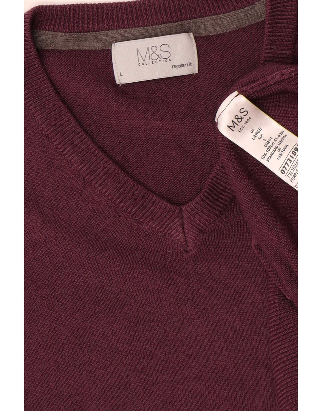 Suéter masculino Marks & Spencer com ajuste regular e decote em V, grande Borgonha