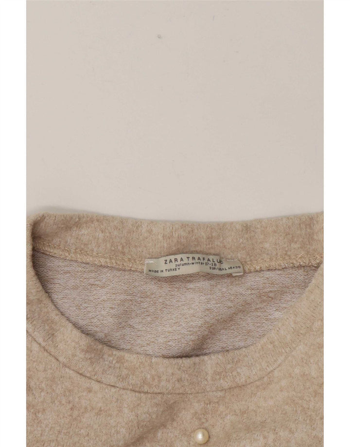 Zara Womens Oversized T-Shirt Top Reino Unido 16 Grande Bege Manchado