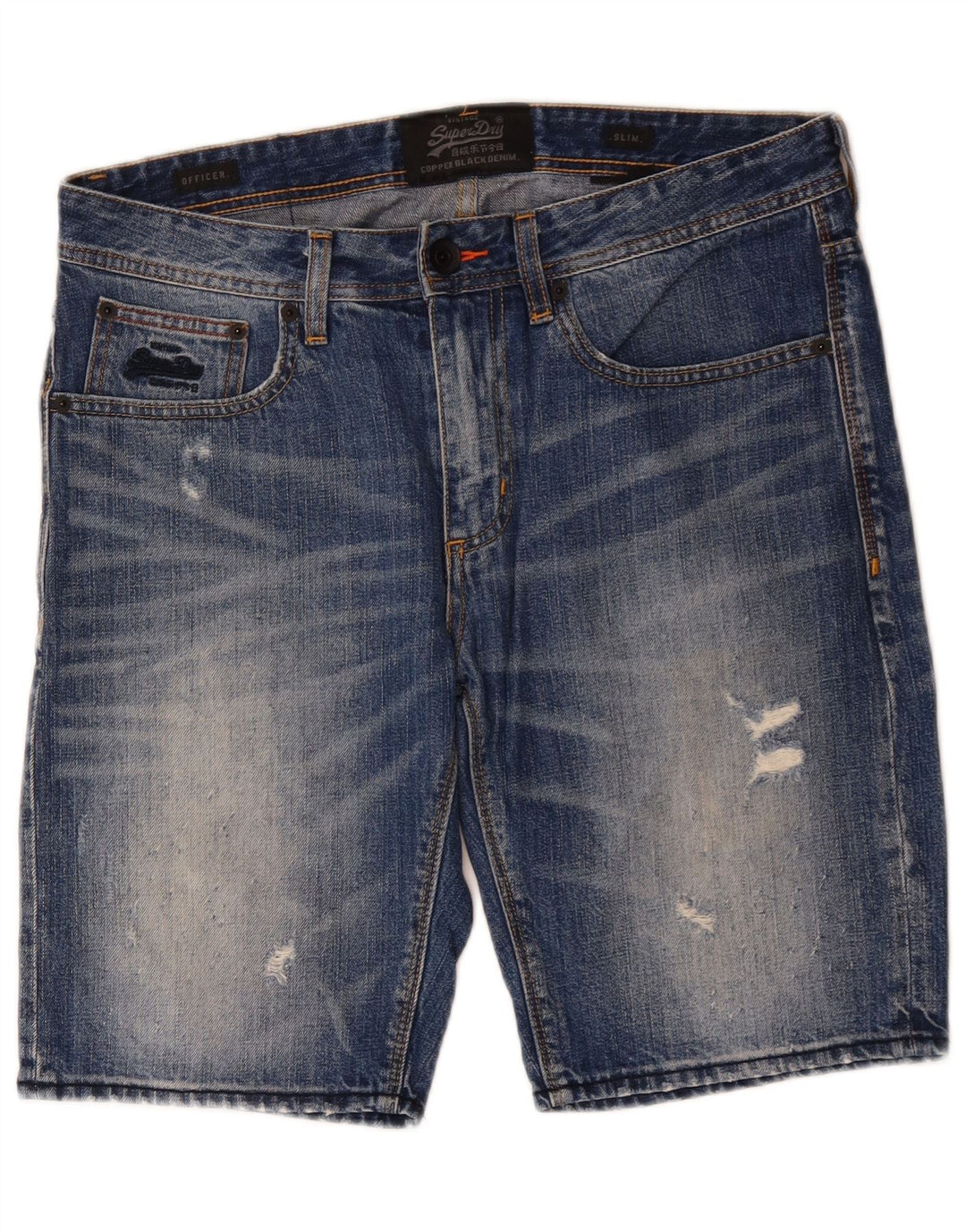 Shorts jeans slim masculino SUPERDRY oficial angustiado W32 algodão azul médio