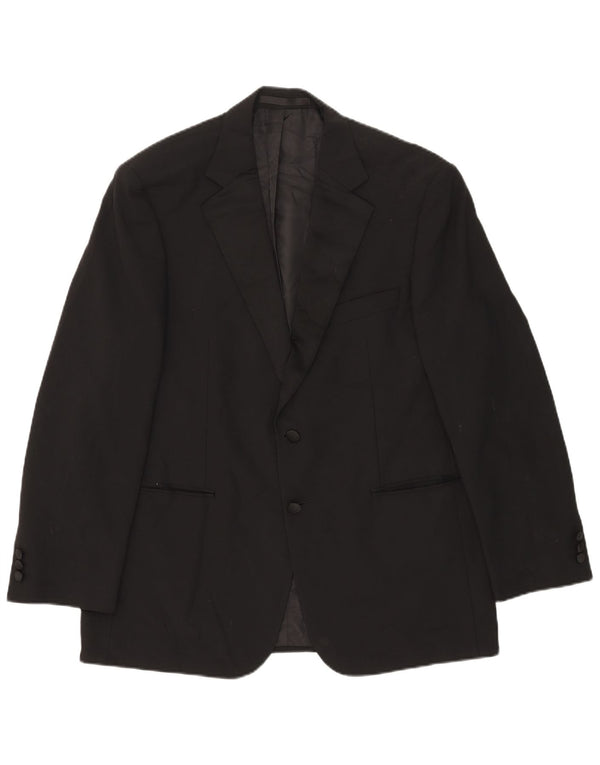 Jaqueta blazer masculina de 2 botões Marks & Spencer Reino Unido 42 grande poliéster preto