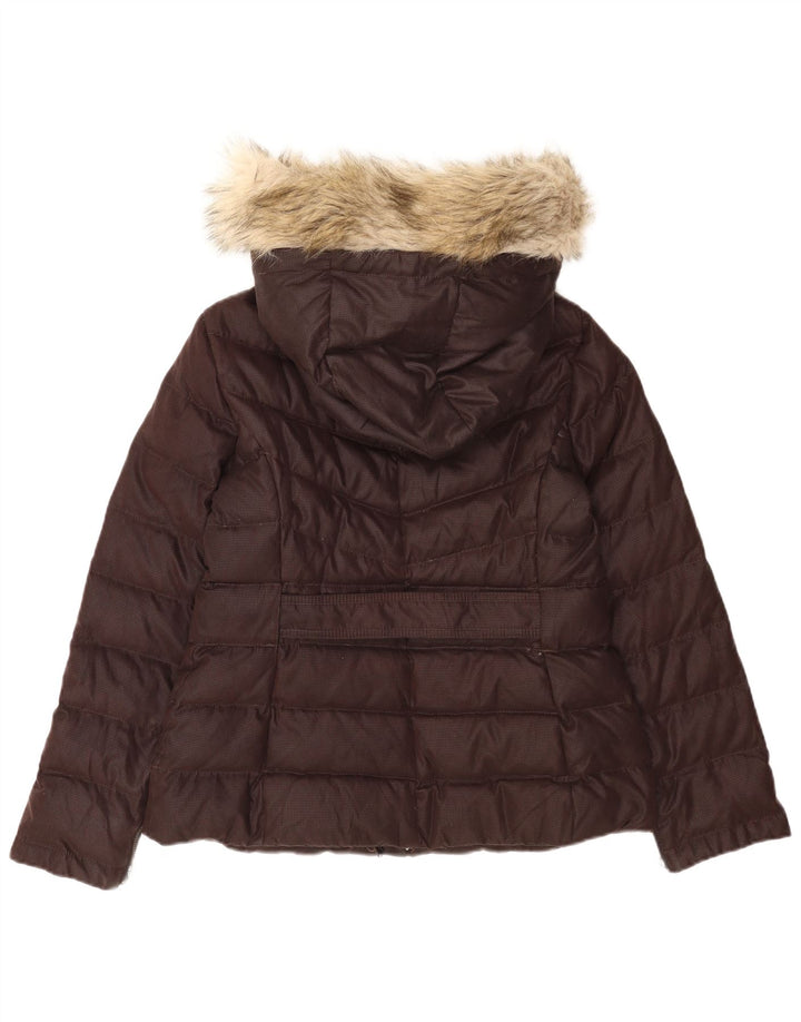 Jaqueta acolchoada com capuz feminina Zara UK 40 grande poliéster marrom
