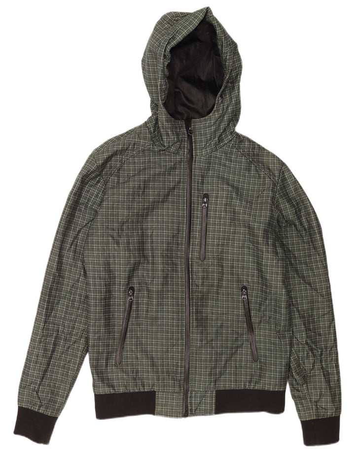 Jaqueta bomber masculina Zara com capuz UK 38 poliéster xadrez verde médio