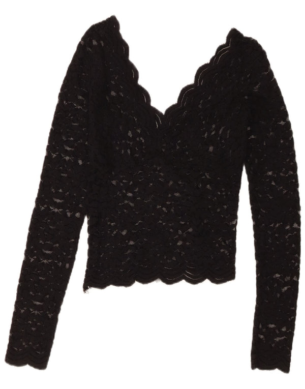 Zara Womens Lace Crop Top Reino Unido 12 Médio Preto Floral