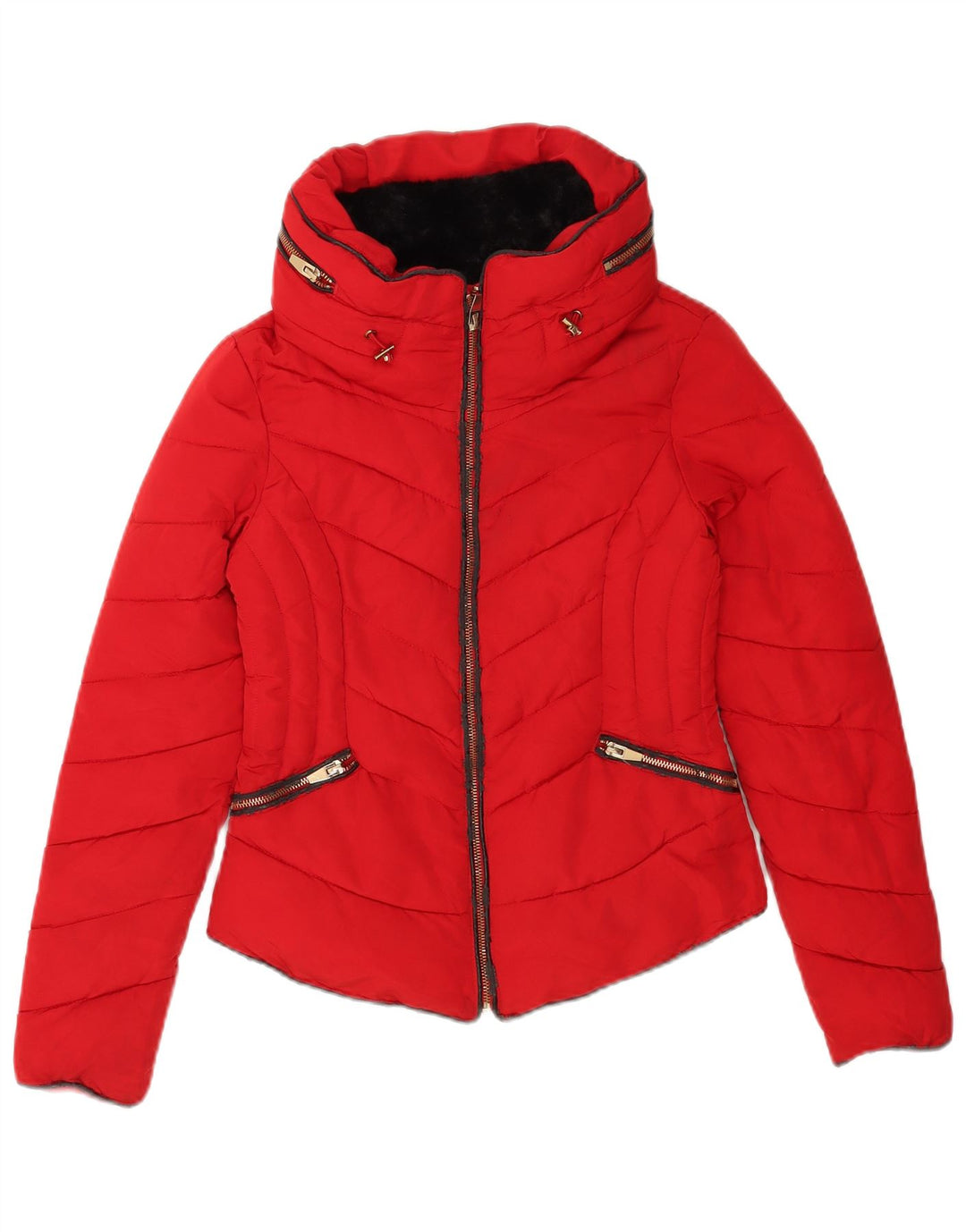 Jaqueta acolchoada com capuz feminina Zara UK 6 XS poliéster vermelho