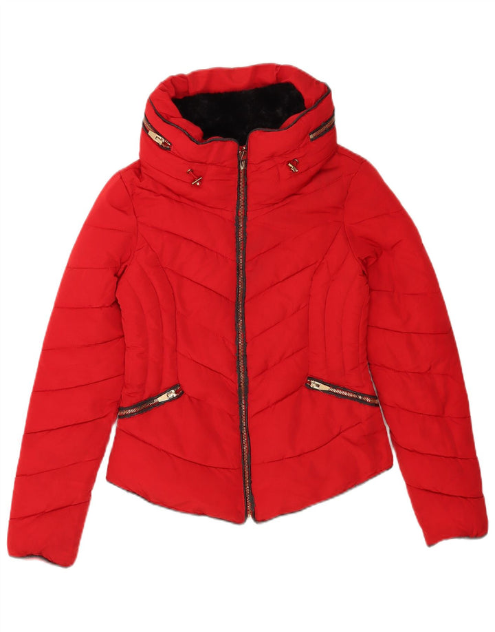 Jaqueta acolchoada com capuz feminina Zara UK 6 XS poliéster vermelho