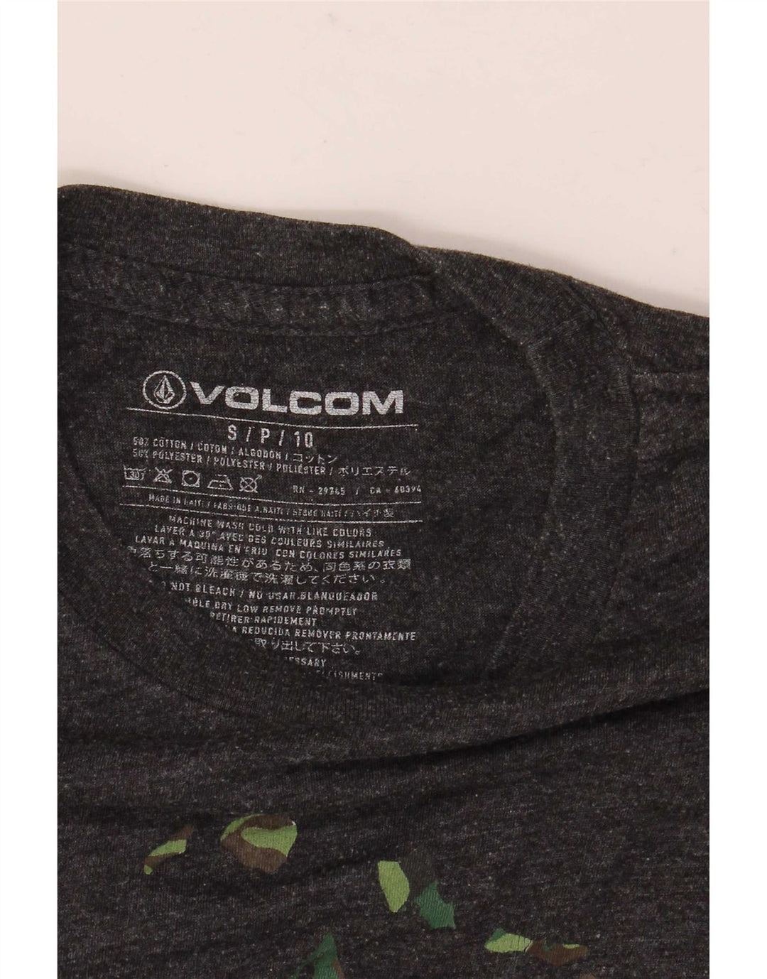 Camiseta masculina gráfica Volcom, camiseta pequena de algodão manchado cinza