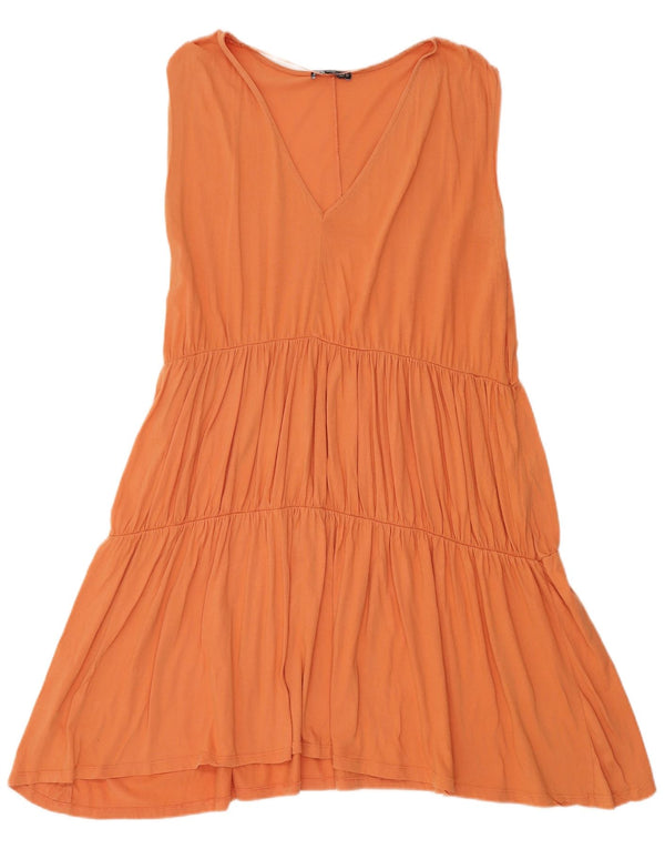 Vestido feminino Zara sem mangas evasê UK 14 algodão laranja médio