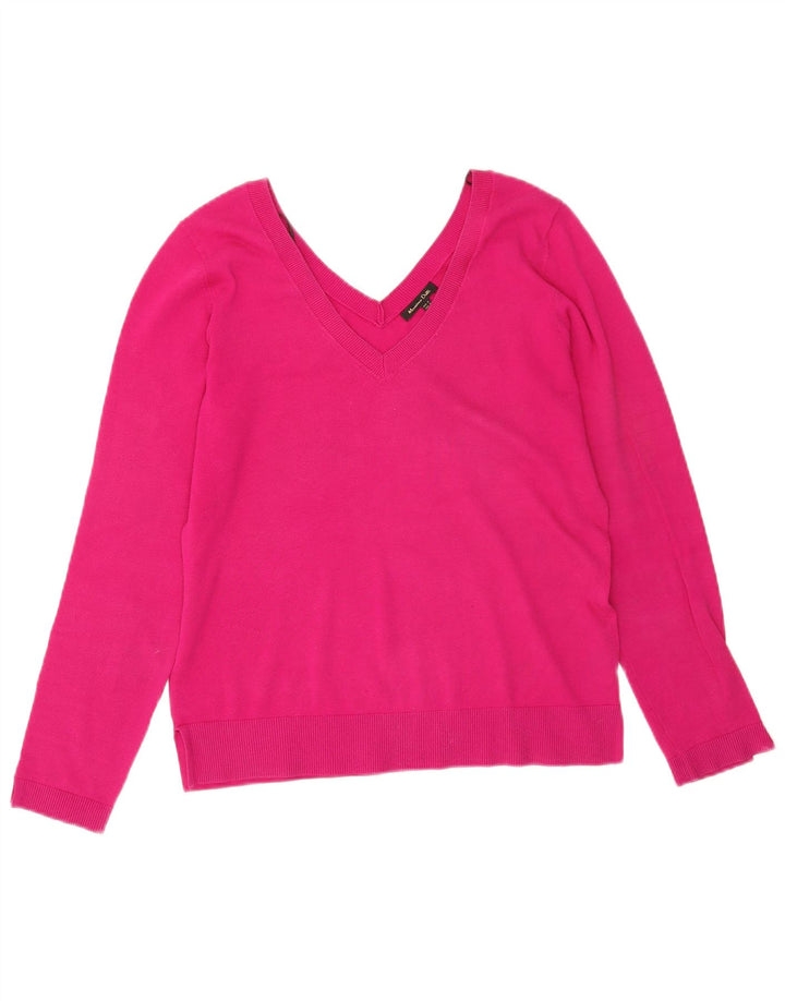 Suéter feminino Massimo Dutti com decote em V Reino Unido 14 algodão rosa médio