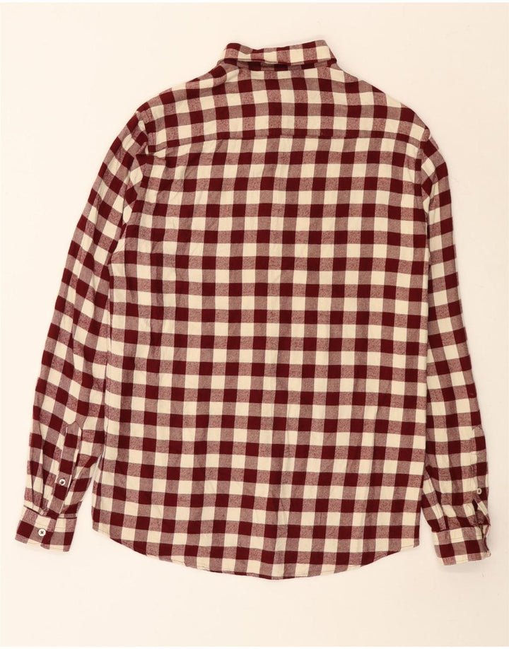 Zara Camisa masculina de flanela com ajuste relaxado médio xadrez Borgonha