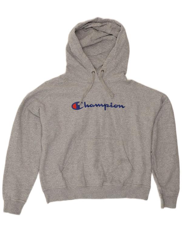 Jumper feminino com capuz gráfico grande Champion UK 14 cinza médio manchado
