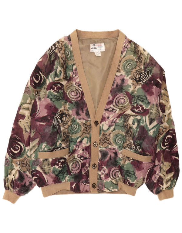 Jaqueta bomber masculina vintage UK 44 2XL seda floral roxa
